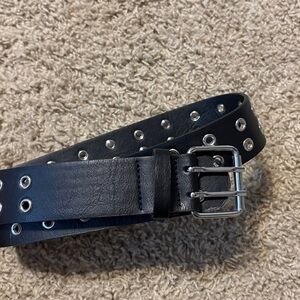 Women’s Black Leather Belt with Silver Buckle